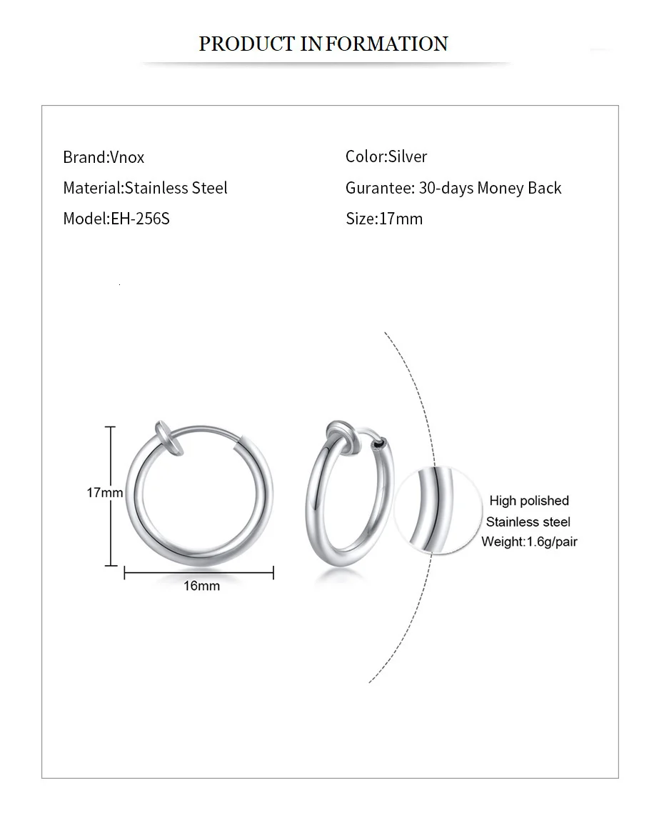 Vnox простые круглые маленькие серьги-кольца для мужчин и женщин нержавеющая сталь серьги повседневные ювелирные изделия