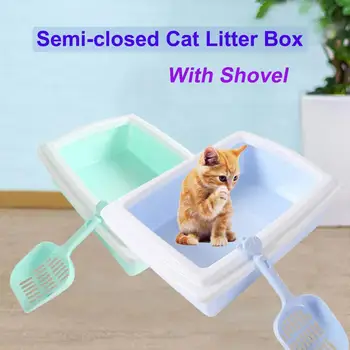 

Cat Litter Box Pet Cat Rabbit Pee Toilet Tray Sand Semi-closed Puppy Pet Bedpan Sandbox Cleaning Supplies with Shovel cats basin