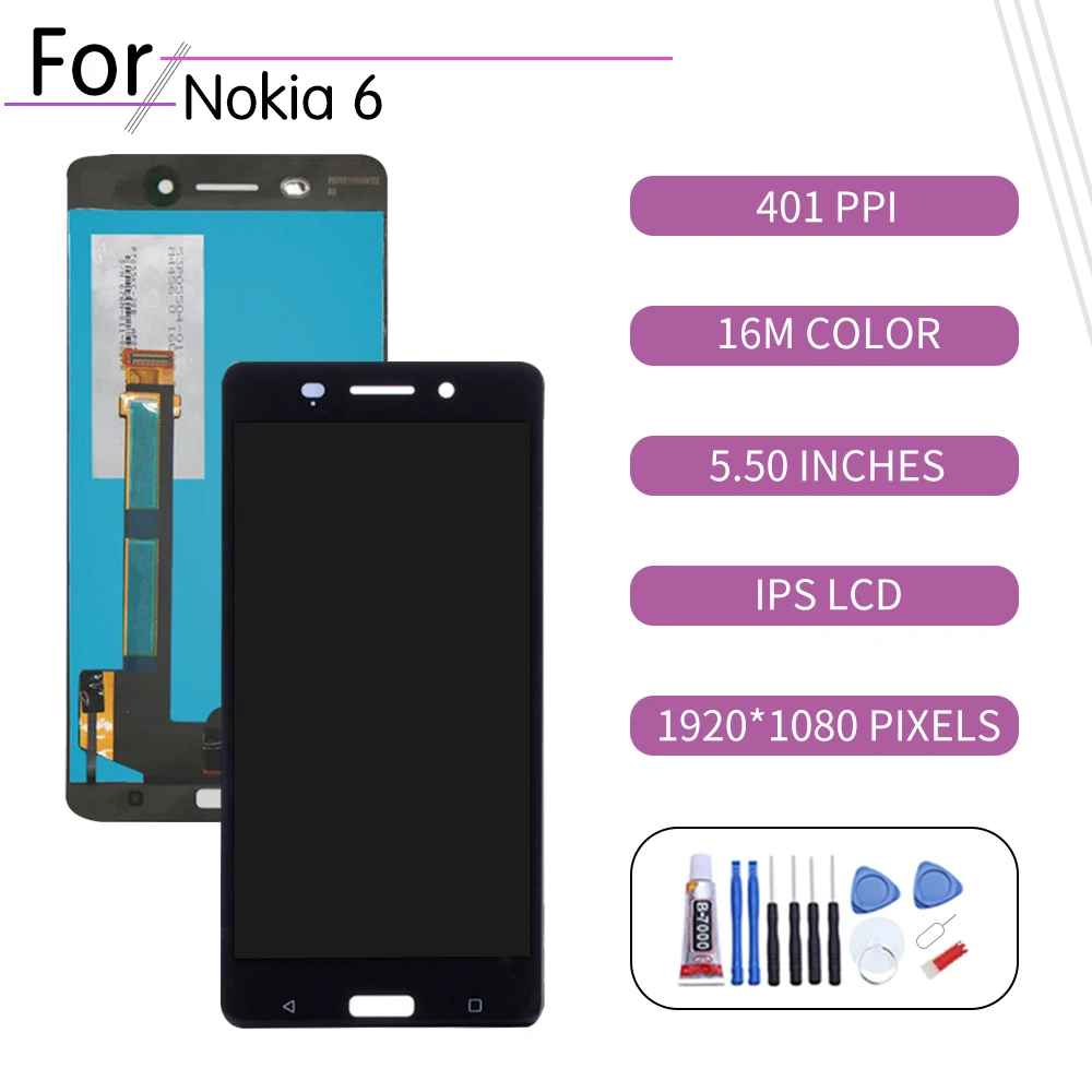 Оригинальный сенсорный ЖК-экран для Nokia 6 дигитайзер в сборе замена дисплея TA-1000