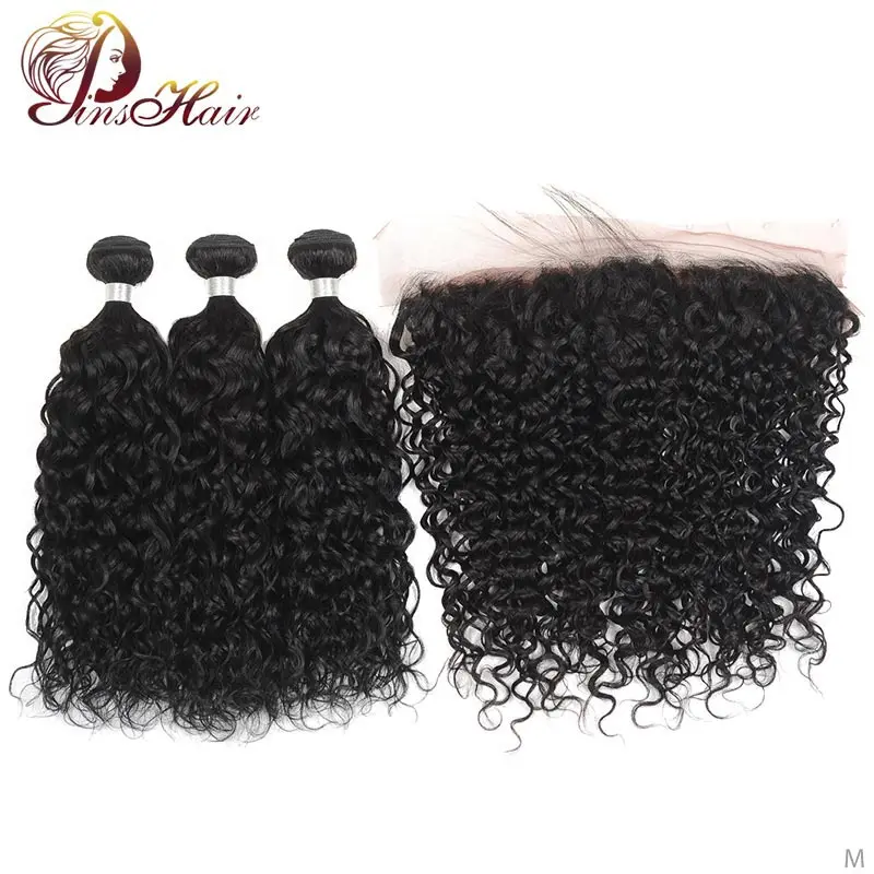 

Peruvian Human Hair 3 Bundles With Closure 13*4 Lace Front Water Wave Bundles With Closure Pinshair Remy Bundles With Closure