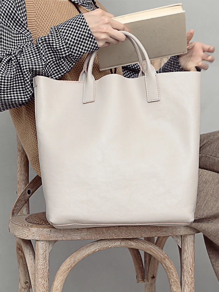Genuine Leather Bag Women\'S Handbags New Soft Leather Wild Big Bag Tide Shopping Tote Bags Vintage Large Capacity Simple Female
