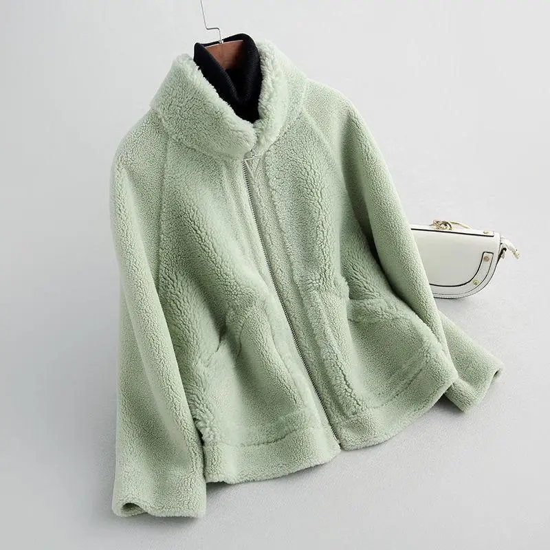 Для женщин осень-зима Натуральная Шерсть Шуба на молнии Повседневная куртка стрижки овец пальто женский короткий мягкие пушистые верхняя одежда T115