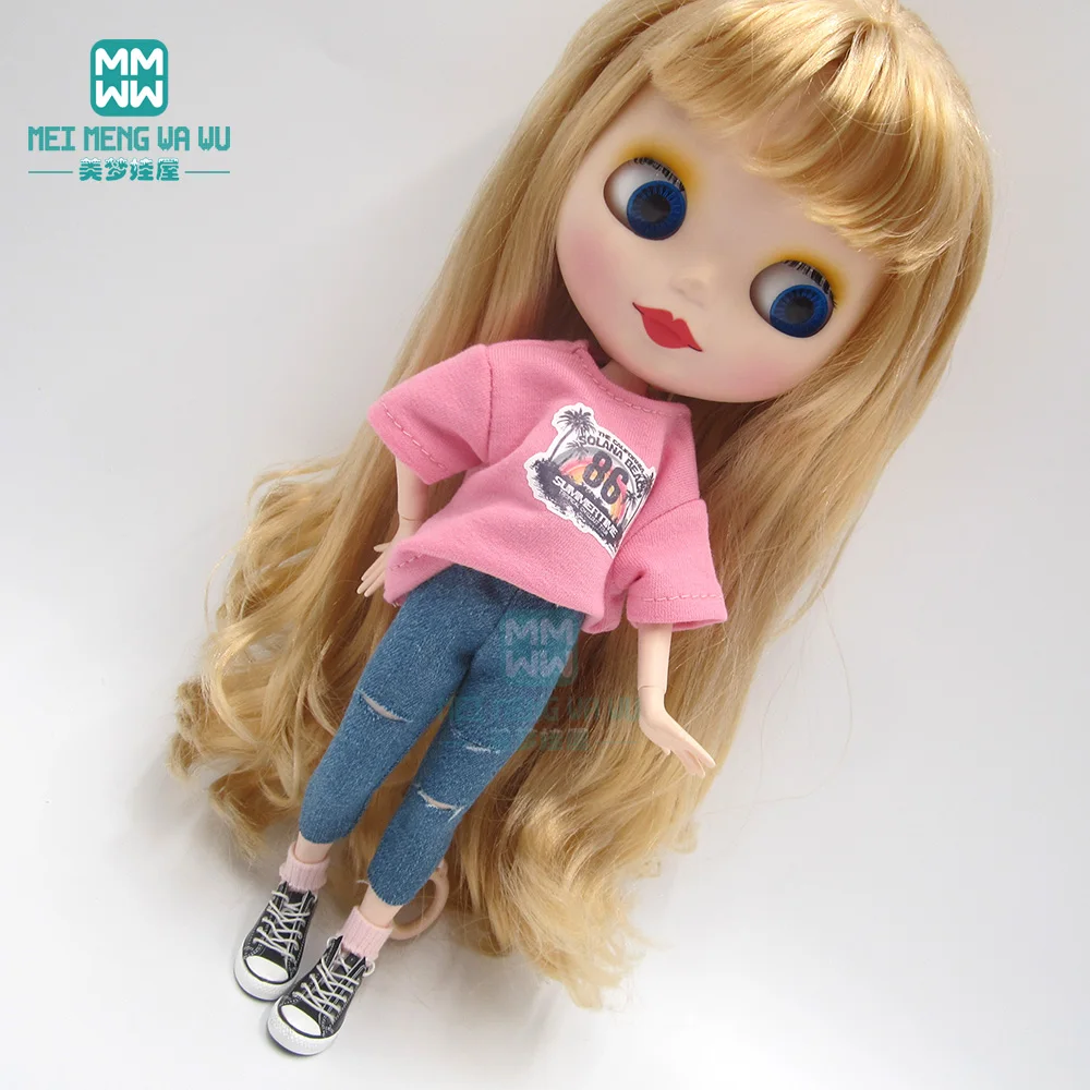 1 шт., одежда Blyth Doll, футболка с буквенным принтом, колготки, спортивная обувь для Blyth Azone OB23 OB24, аксессуары для кукла 1/6