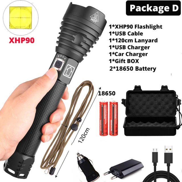 Самый мощный XHP90 светодиодный фонарик XLamp Zoom Torch XHP70.2 USB Перезаряжаемый тактический фонарь 18650 или 26650 ходовой охотничий фонарь - Испускаемый цвет: D