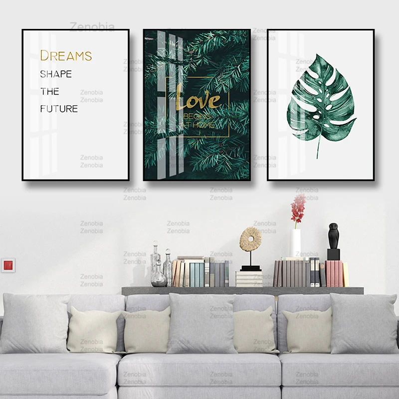 

Fresh Green Canvas Painting Tropical Plants Leaf Nordic Modular Posters and Prints Wall Art Pictures for Living Room Decoration