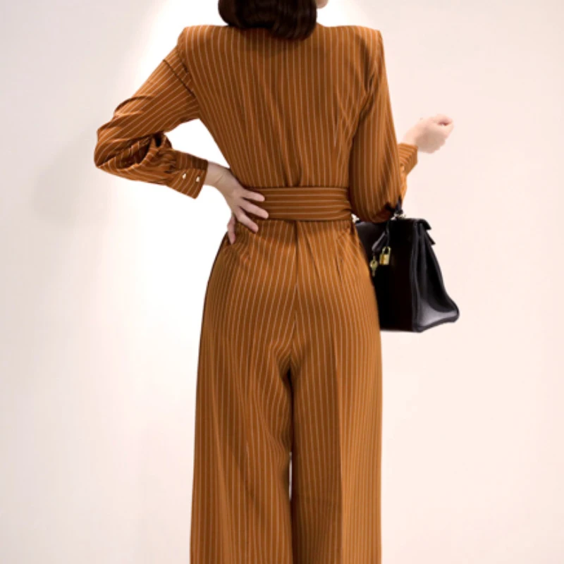 H Han Queen Solid Color Vintage Wide Leg Jumpsuits Women Autumn Winter Adjustable Waist Rompers Casual Bottoming Playsuits