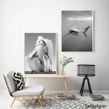 

Great White Shark Black White Posters and Prints Monochrome Nature Wall Art Canvas Painting Pictures for Living Room Home Decor