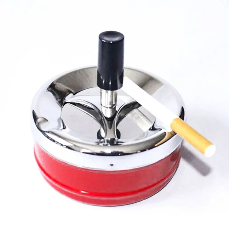 Portable Metal Spinning Ashtray With Press Rotating Lid Practical