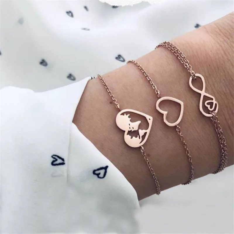 

3 Pcs/set Bohemian Heart Bracelets Bangles Earth Map Charm Bracelet Set for Women Pulseras Mujer Bijoux Femme Boho Jewelry