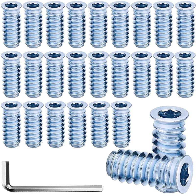 50Pcs Screw In Nut Wood M10X25 Threaded Bushing Threaded Insert Screw