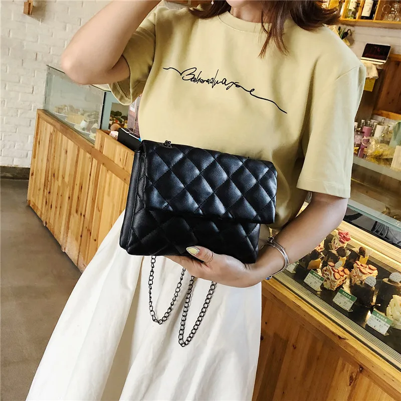 

2020new Korean fashion ladies all-match rhombus one shoulder messenger chain small square bag high quality PU leather female bag