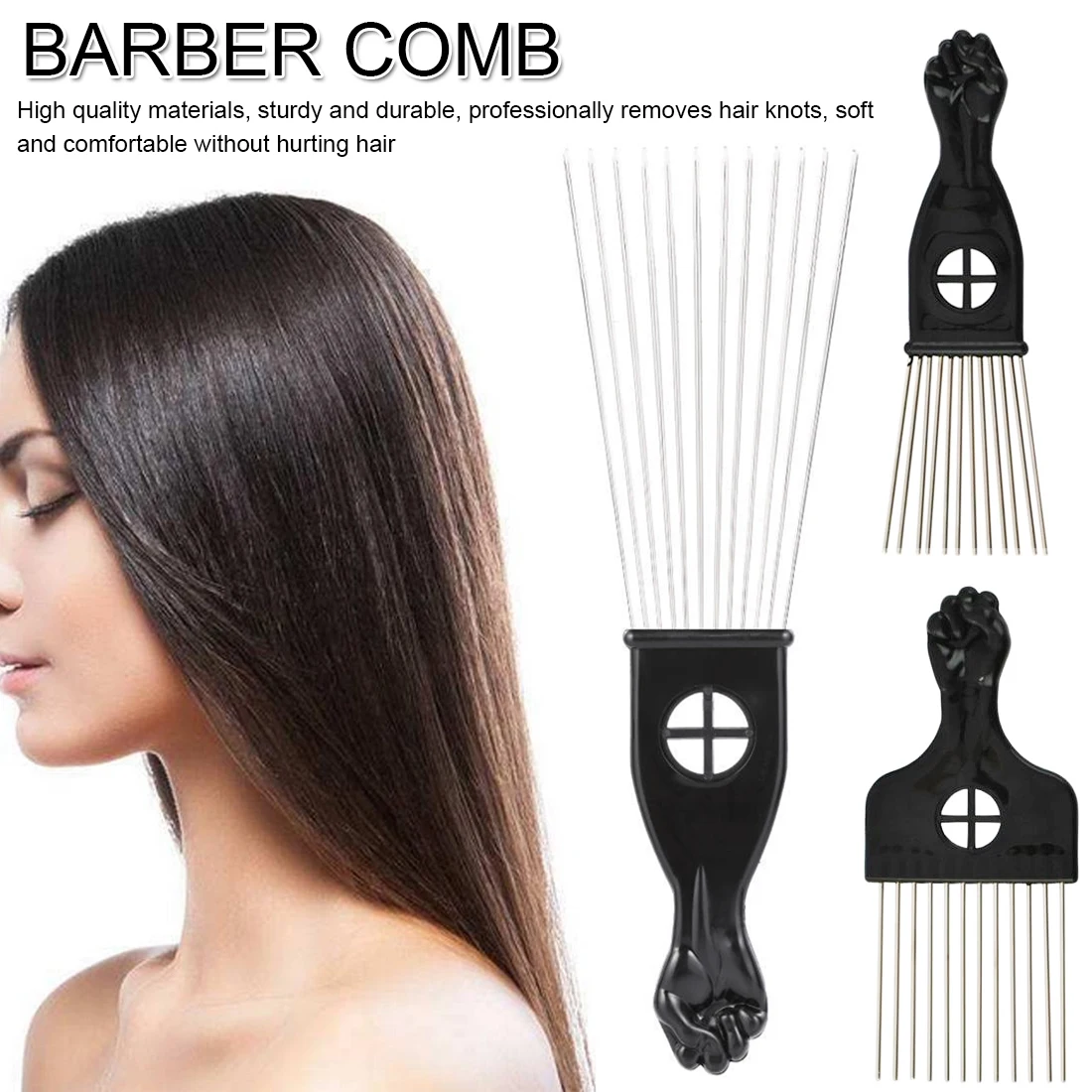 

3 Size Black Fist Afro Metal Comb African Hair Comb Brush Salon Hairdressing Hairstyle Styling Tool