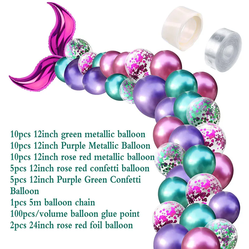 Одноразовые столовые приборы для девочек на день рождения, вечерние тарелки в форме русалки с воздушным шаром, баннеры для мальчиков и девочек, вечерние украшения для свадьбы - Цвет: Mermaid Tail Balloon