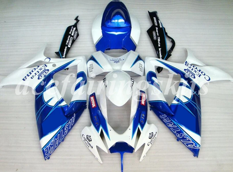 4 подарки ABS Обтекатели комплект подходит для Suzuki 2006 2007 GSX-R600 GSX-R750 Обтекатели набор GSXR 600 750 K6 K7 06 07 Белый Синий Корона