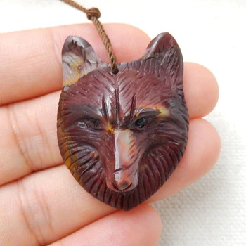 

Carved Wolf head Mookaite Jasper Gemstone Pendant, 35x26x11mm, 9.8g