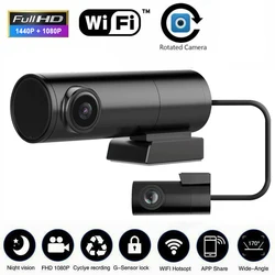 Mini caméra de tableau de bord avec WiFI 2K, 1440P, double caméra Dvr, enregistreur de Vision nocturne, avec lentille rotative, moniteur de stationnement 