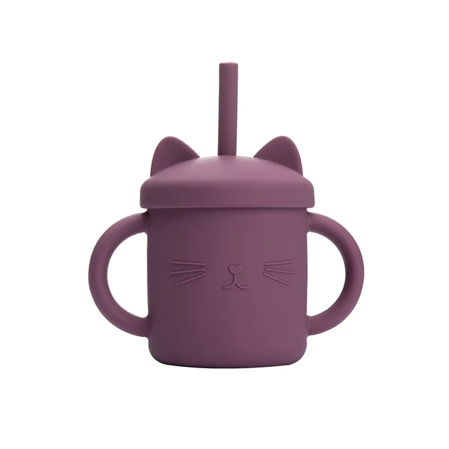 200ML Baby Feeding Drinkware Straw Cup Baby Learning Feeding Bottles Anti-Hot Leakproof Silicone Tableware Toddler Water Bottle purple