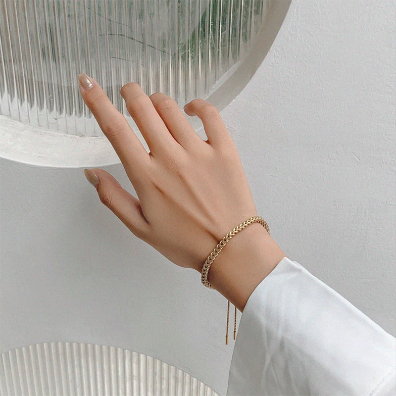 Stainless Steel Bracelet MEYRROYU Gold Color Draw String Trendy Simple For Women Men New Fashion Party Jewelry