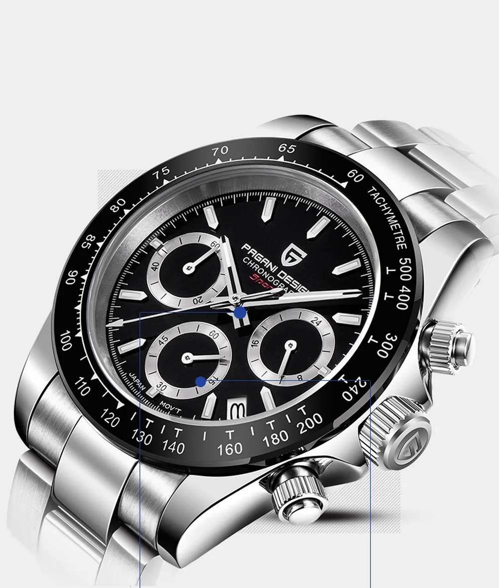 PAGANI Дизайнерские мужские часы Топ бренд Роскошные Кварцевые часы для мужчин бизнес водонепроницаемые часы для мужчин сапфировый Полный Хронограф