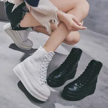 Женские кроссовки с высоким берцем; дышащая зимняя обувь из натуральной кожи на плоской подошве; женская обувь на платформе; женская обувь, увеличивающая рост; I4-98