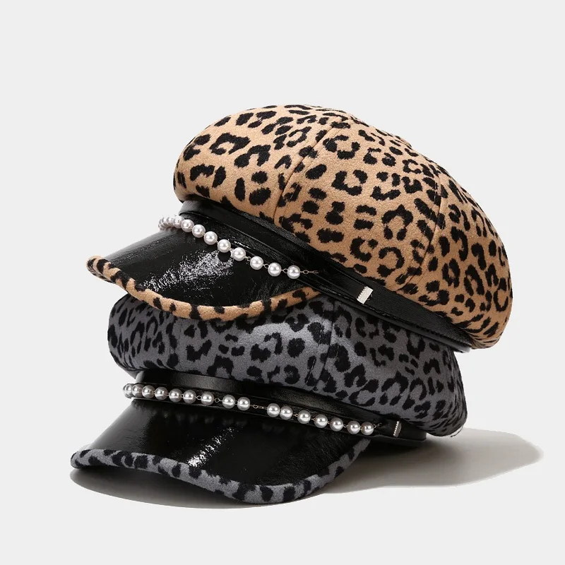 

Winter Leopard Hats for Women Solid Octagonal Newsboy Cap Men Ladies Casual Hat Winter Beret Women Painter Cap