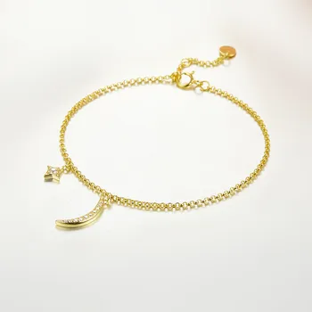 

925 Sterling silver Sparkling Moon Star Charms bracelet Micro pave CZ crystal geometric circle Bracelet New Year party jewelry