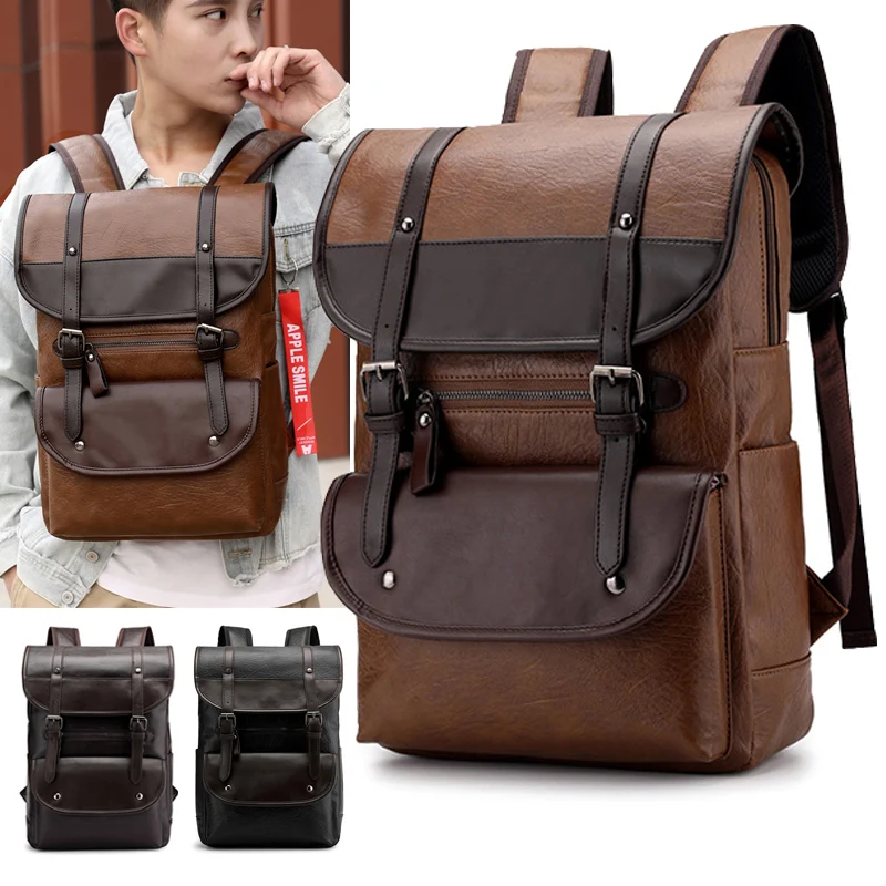 

Fashion Men Backpack Waterproof Patchwork PU Leather Travel Bag Man Big Capacity Mochila Male Laptop Bag Teenager Backpacks NEW
