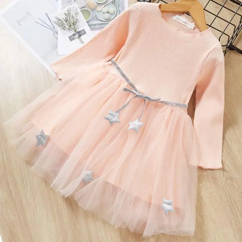 Menoea/платье для маленьких девочек; сезон осень; детское праздничное платье в Корейском стиле с длинными рукавами для девочек; стильное кружевное платье принцессы для девочек - Цвет: AZ1490 pink