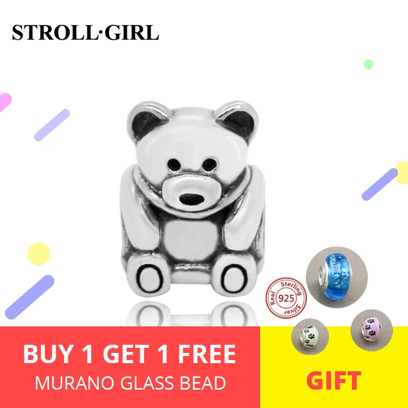 

StrollGirl 925 sterling silver cute bear charm bead suitable for original Pandora bracelet women fashion jewelry free shipping