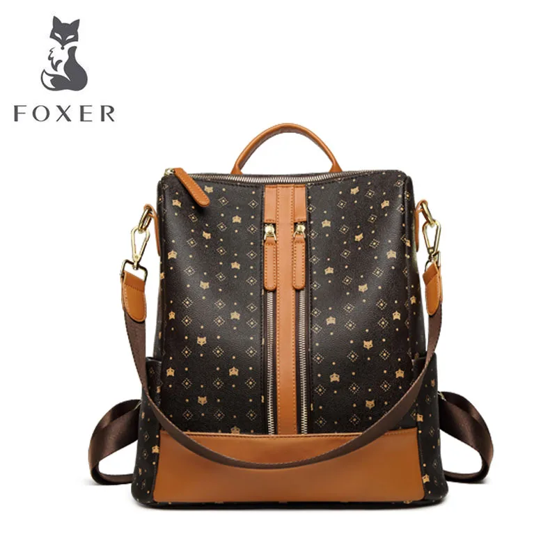 

FOXER shoulder bag female 2019 new large capacity tide Korean version of the old flower bag wild fashion printing travel backpac