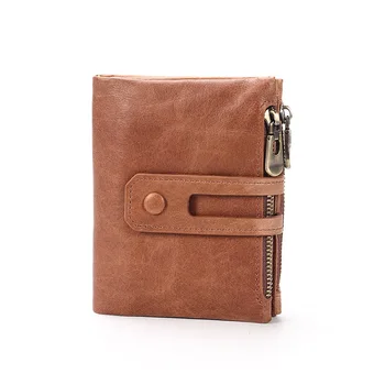 

RFID Men Pocket Wallet Genuine Leather Double Zipper Hasp Wallets Man's Purse Bank ID Credit Card Holder Case Hand Coin Bag