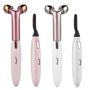 

CkeyiN Electric Heated Eyelash Curler Eye Lashes Curling Tool Enhancer Pen Electronic Comb and 3D Face Slimming Roller for Women