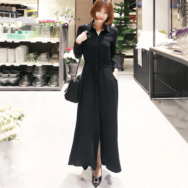 

Ymwmhu Black Fashion Women's Dresses Office Long Sleeve Button Autumn and Winter Clothes Turn-down Collar Ladies Dress Plus Size