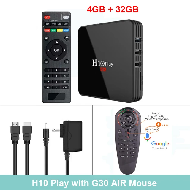 H10 Play tv Box Android 9,0 4 ГБ 32 ГБ 64 Гб Smart tv BOX Allwinner H6 четырехъядерный 6K HDR 2,4 ГГц Wifi Google плеер телеприставка - Цвет: 4GB 32GB G30