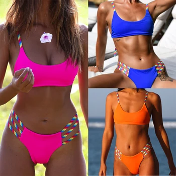 

2020 Europe and America sexy thong Rainbow webbing bikiniswimsuit swimwear ladies swimwear bikini suit