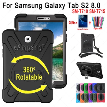 

Hand Shoulder Strap Case for Samsung Galaxy Tab S2 8.0 SM-T710 SM-T715 Kids Safe Shockproof 360 Rotable Tablet Cover with Rope