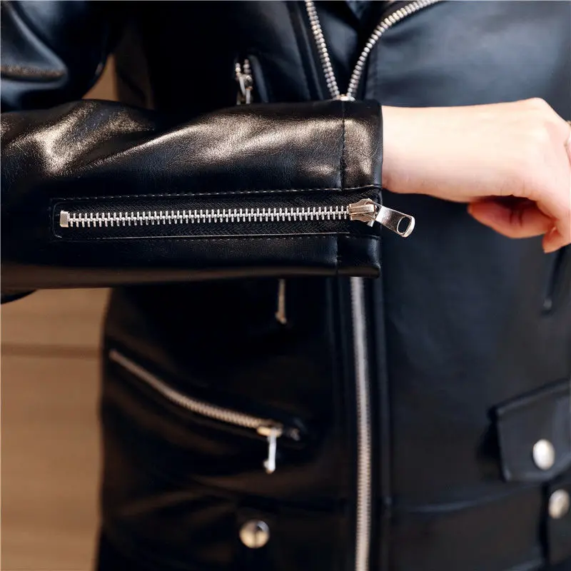 LOMAIYI Womens Moto Biker Zipper Jacket Women Asymmetric Zip Leather Jackets Autumn Shiny Coat Girls PU Leather Jacket BW059