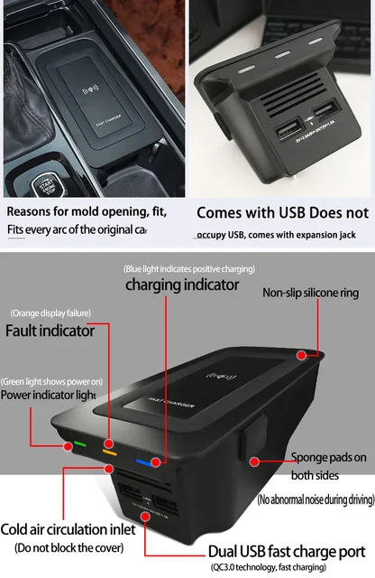 Car wireless charger For volvo XC90 NEW XC60 S90 V90 QI 18-2023 Special  mobile phone charging plate car accessories v60 2020 S60