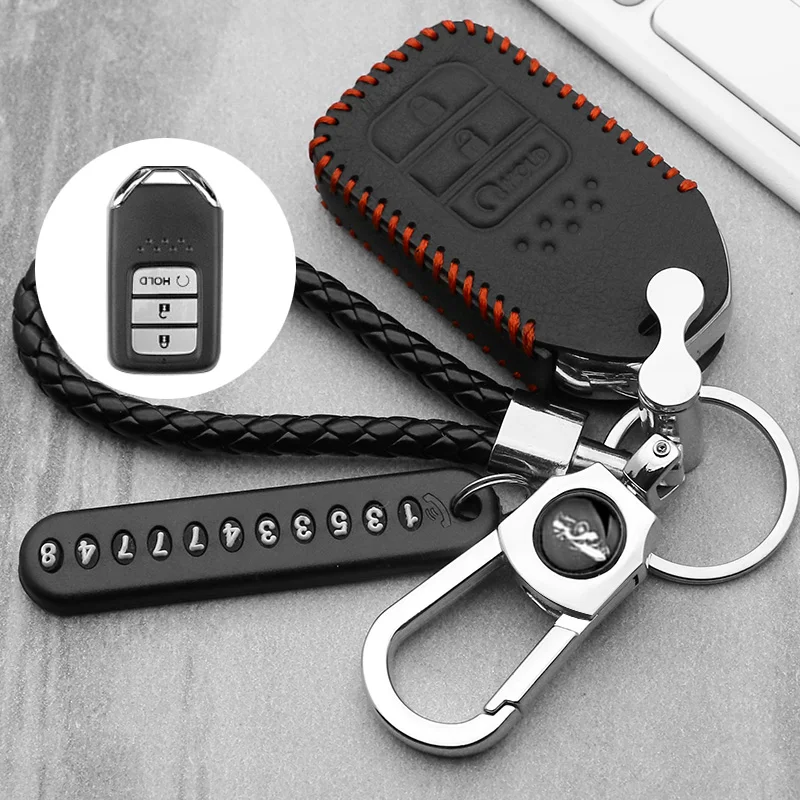 

For Honda For Fit For Civic For HR-V CRV Odyssey Accord 2013-2017 leather Car Styling Remote Smart Key Cover Fob Case Shell