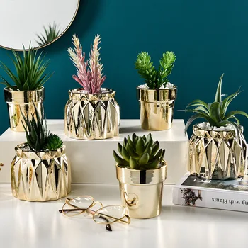 

sale northern Europe light luxury gold cactus multi meat simulation plant potted desktop decoration bonsai ornaments