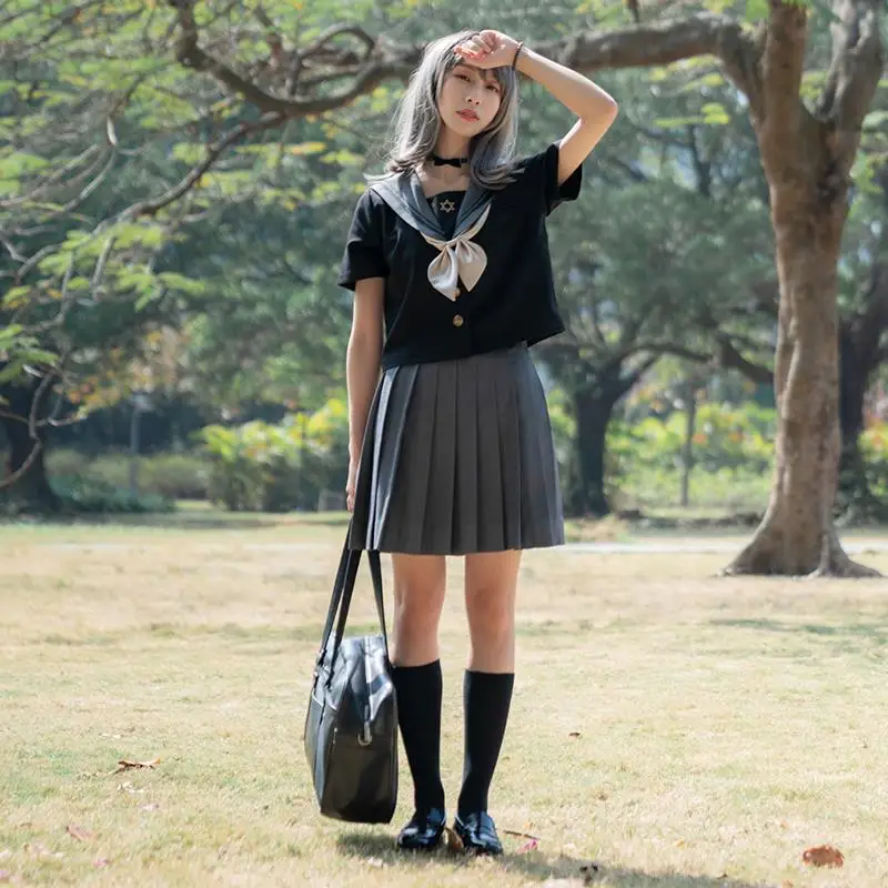 

Schoolgirl Uniform Pleated Skirt Tops Sets Japan Class Navy Sailor Uniforms Students Clothes Girls Anime COS Sailor Navy Skirts