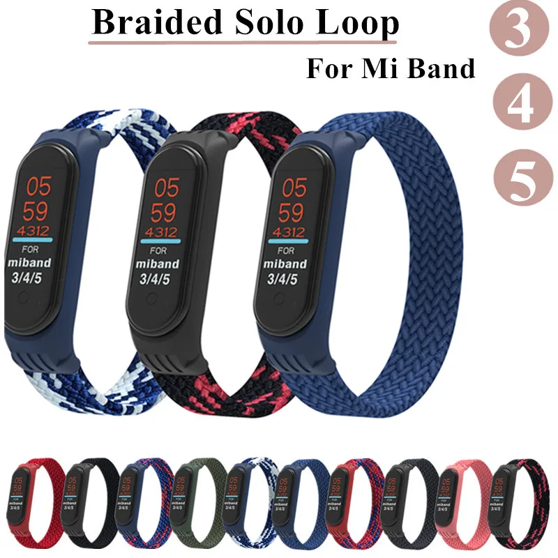 Braided solo loop Strap for Mi band 6 bracelet Elastic adjustable Nylon  Miband4 miband correa Wristband xiaomi Mi band 4 3 5 6 7 - AliExpress