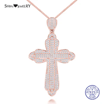 

Shipei Big Cross Necklace for Women Men 100% 925 Sterling Silver Pave Setting Topaz Cross Pendant Necklace Birthday Gift
