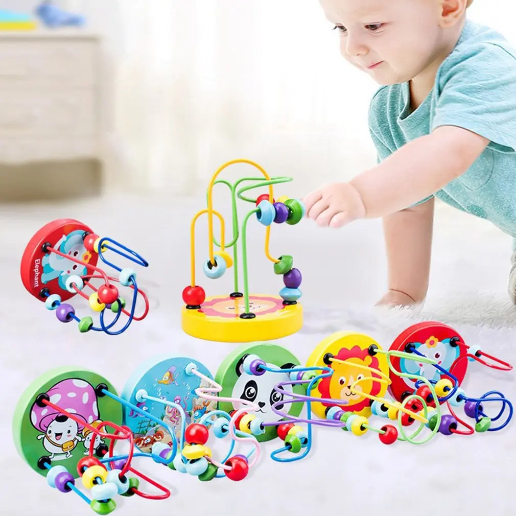 Montessori Educational Math Toy Wooden Mini Circles Bead Wire Maze Roller Coaster Abacus Puzzle Toys Children Kids Gift Educational toys Math toys