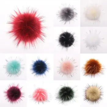 

10cm Artificial With Button Faux Raccoon Fur Ball Pom For Women Winter Hat Cap Multicolor Pompon Decoration Craft Supplies