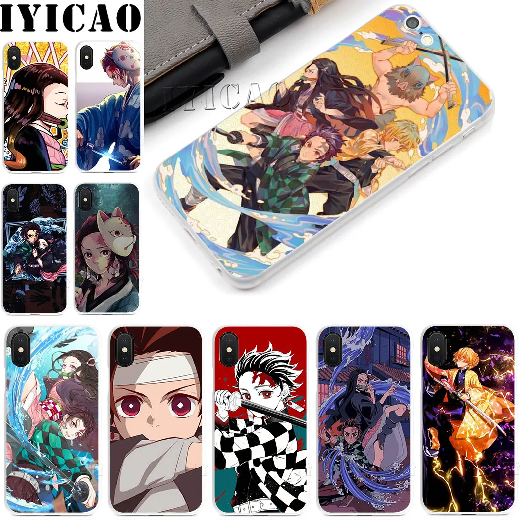 IYICAO аниме Demon Slayer Kimetsu no Yaiba Жесткий Чехол для iPhone 4 4S 5 5S Se 6 7 7plus 8 8Plus X XS MAX XR 6s Plus 11 pro