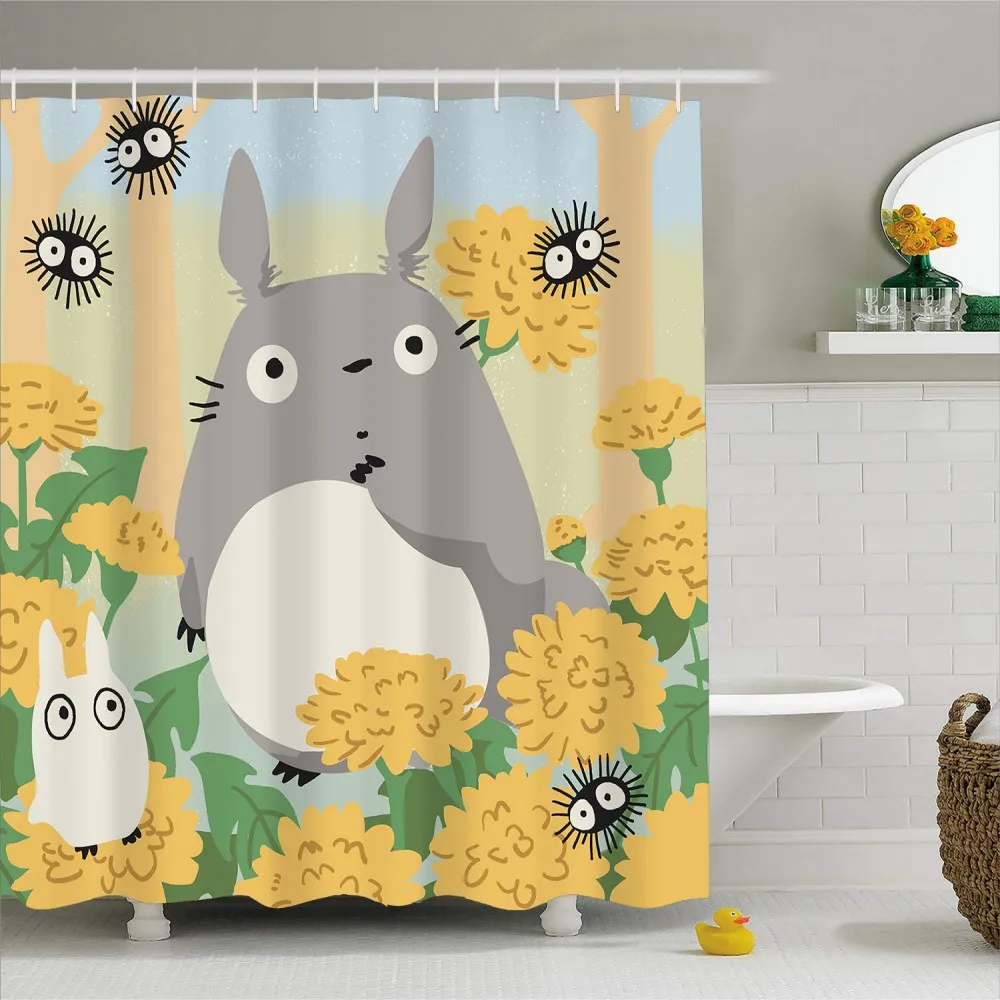 Totoro Janpanese, серия аниме, полиэстер, водонепроницаемые занавески для ванной с крючками, для ванной комнаты, Цветочный декор, занавески для дома, 180x200 см