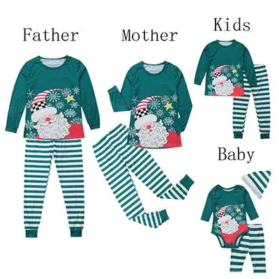 Семейный Рождественский пижамный комплект; теплая ночная рубашка для взрослых и детей; ночная рубашка для мамы и дочки; одинаковые Семейные комплекты - Цвет: Зеленый