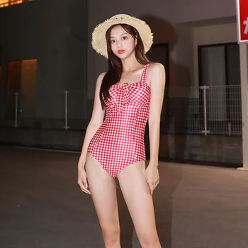 

One Peice Swimsuit Women Bikinis 2019 Woman Bathing Suit Piece Women's Swimwear Female Lattice Little Girl Pure Hot Plaid