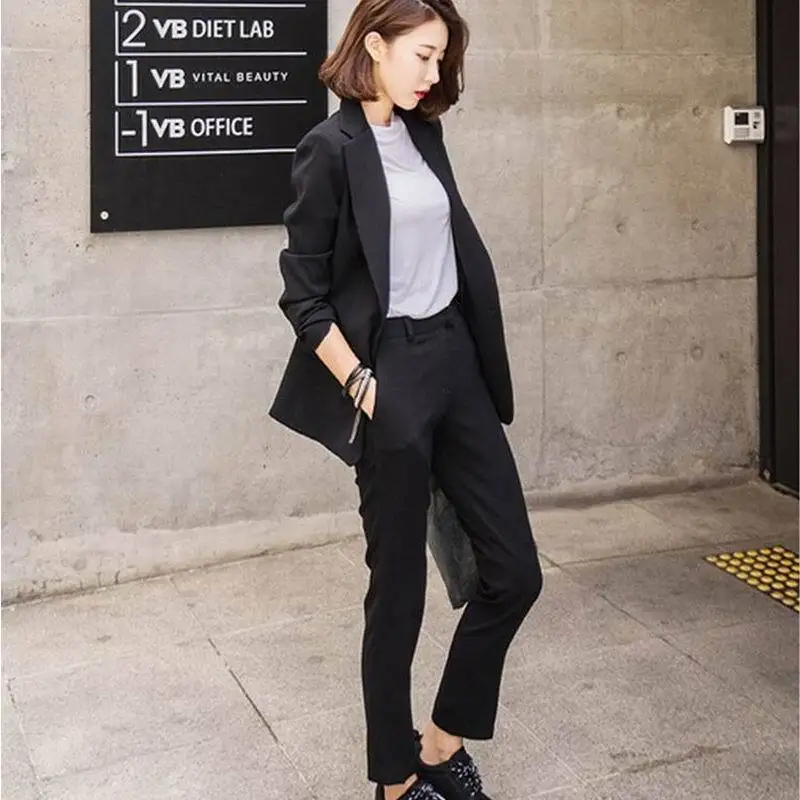 

Suit women Spring/Autumn casual temperament Single Button Polyester women Office Lady professional two-piece suit
